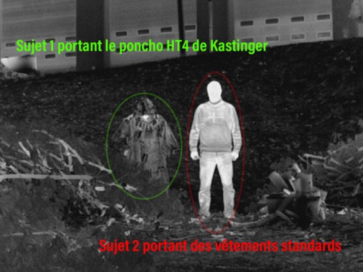 Comparatif vue thermique entre un personnel ne portant de camouflage thermique HT4 et un personnel portant un poncho HT4