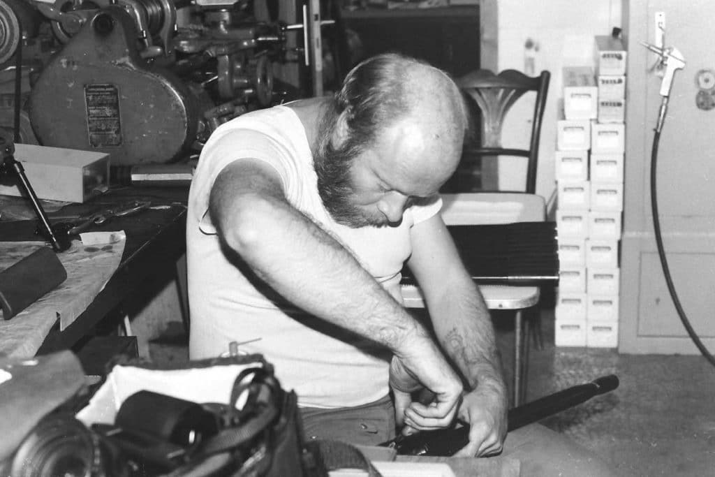 Gilles Payen in his workshop with the first Ultima Ratio