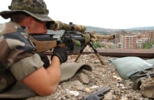 A French army sniper equipped with the PGM Hécate II, the high-precision rifle that won the French army's 1995 tender.
