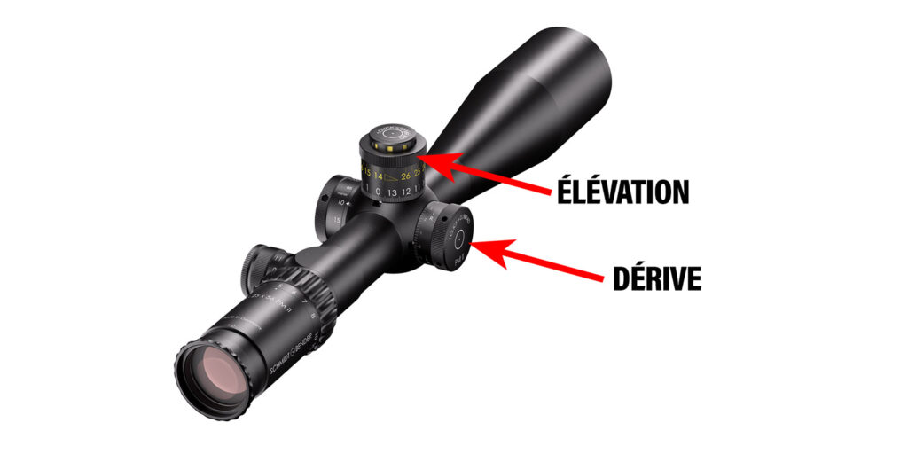 Tourelles d'élévation et de dérive d'une lunette de tir Schmidt & Bender 5-25x56 PM II High Performance